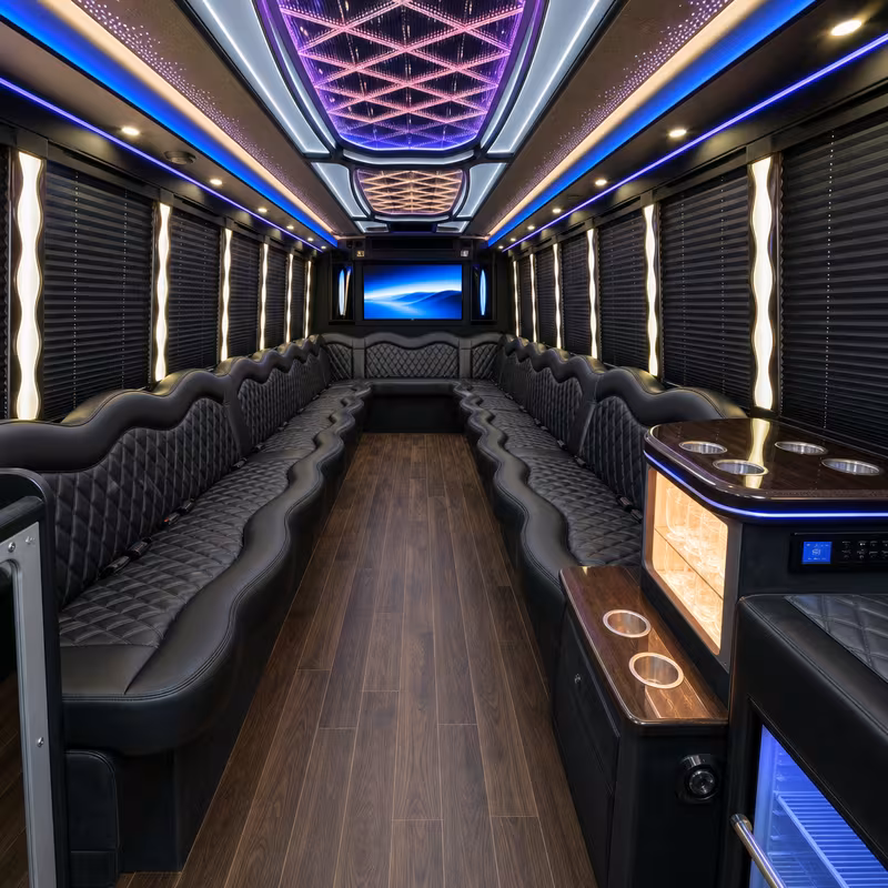 20 Passenger Party Bus Interior