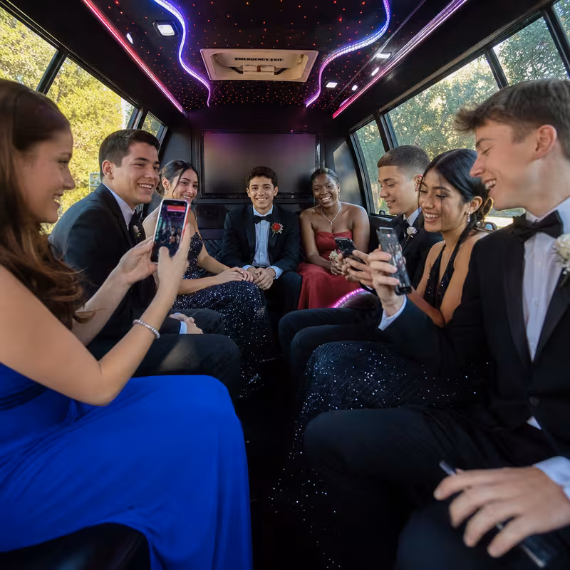 Black Mercedes Sprinter van staged for an Wellington Prom & Homecoming Transportation group