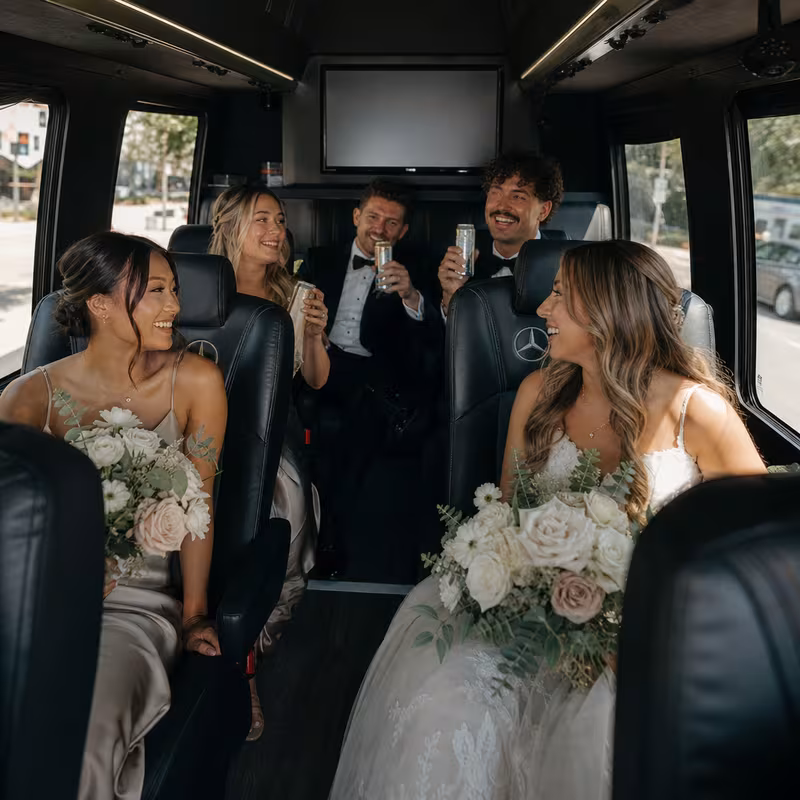 Black Mercedes Sprinter van staged for an Wellington Wedding Transportation group