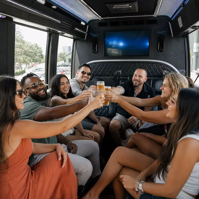 Black Mercedes Sprinter van staged for an Wellington Winery & Brewery Tour Transportation group